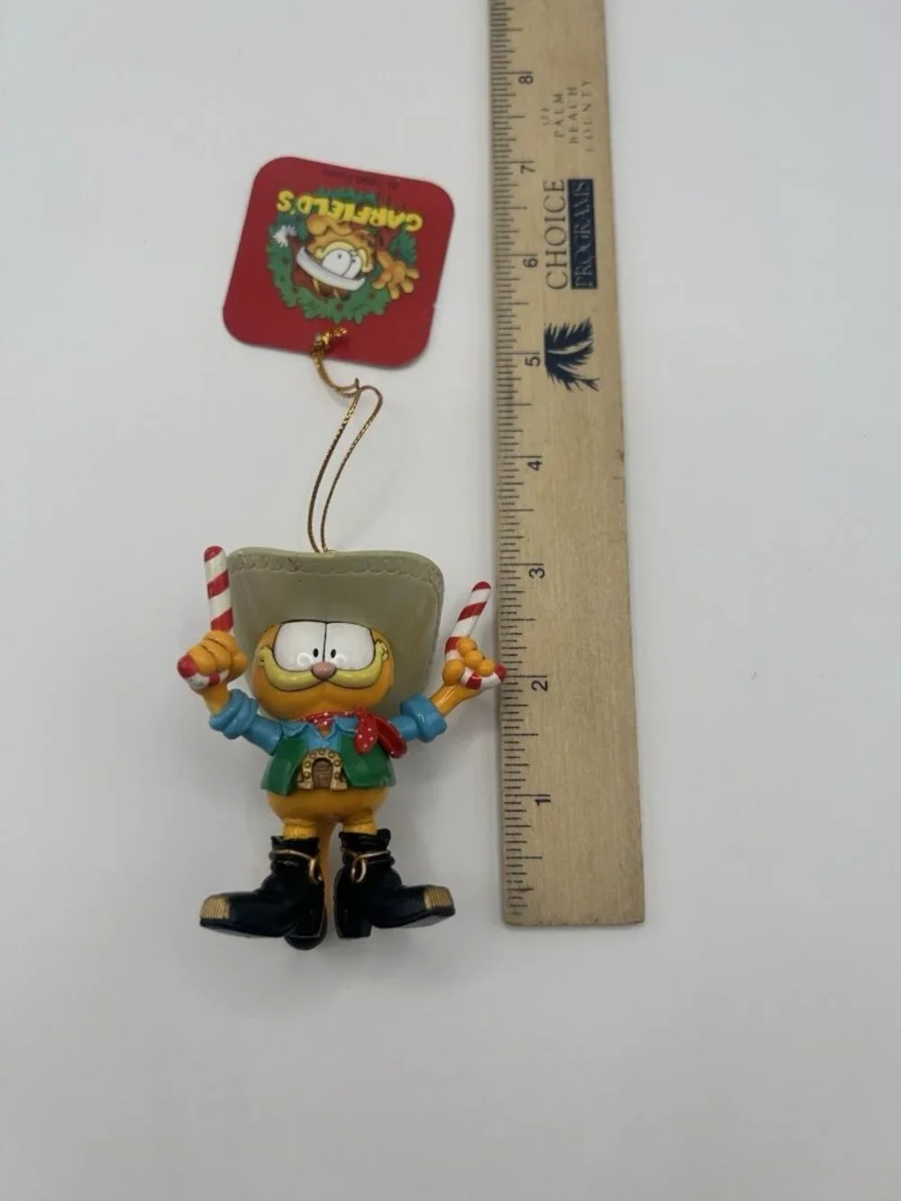 GARFIELD Ornament Trim-A-Tree Paws Christmas COWBOY Candy Cane Guns 1996 Vintage